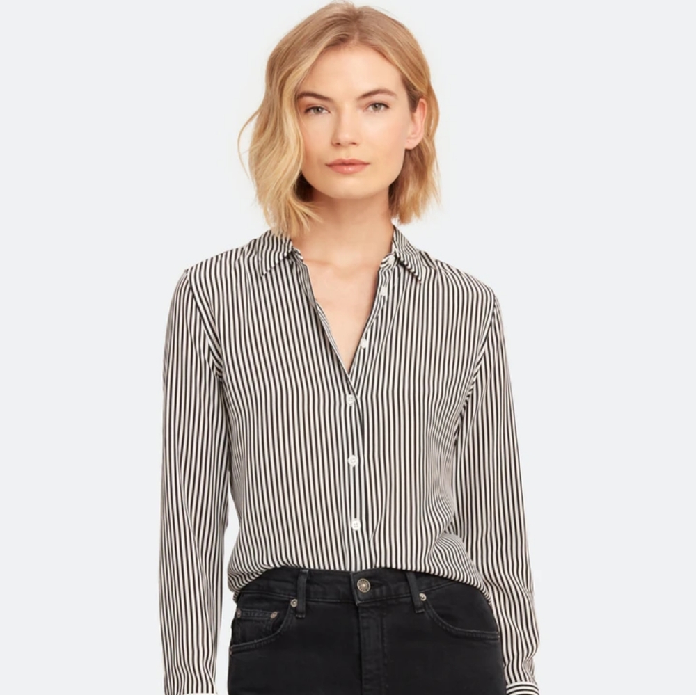 EUC CASUAL CORNER Black & White Striped Button Down Shirt 4P